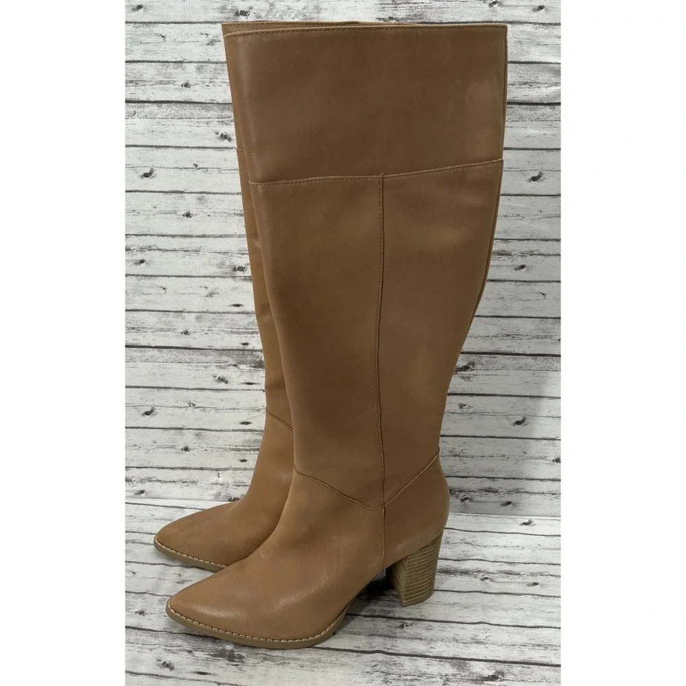 Crown Vintage Emira Knee High Boots Tan Leather Women's Size 7 Side Zip